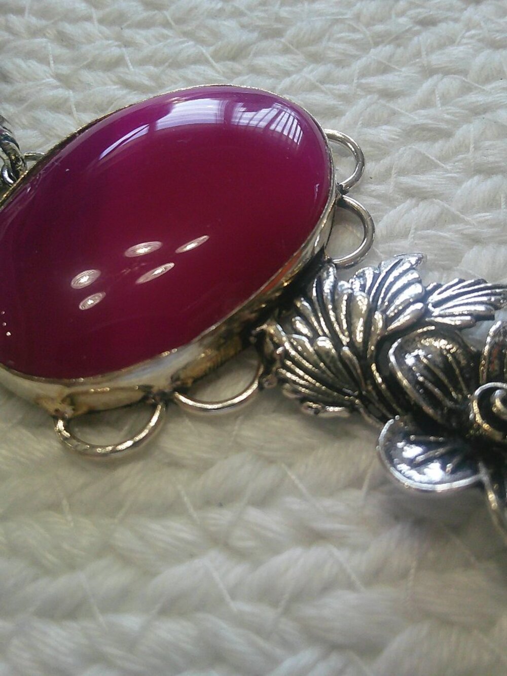 Beautiful PINK BOTSWANA AGATE & FLOWERS Handmade Sterling 925 Pendant/Cord #380F